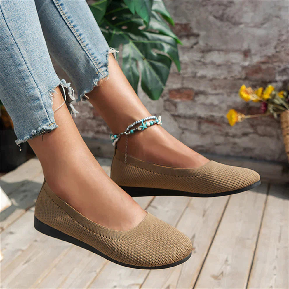 NOUVEAU RICHE Schlupfschuhe Damen Bequem Leicht 5 Grad Zehenwinkel Khaki