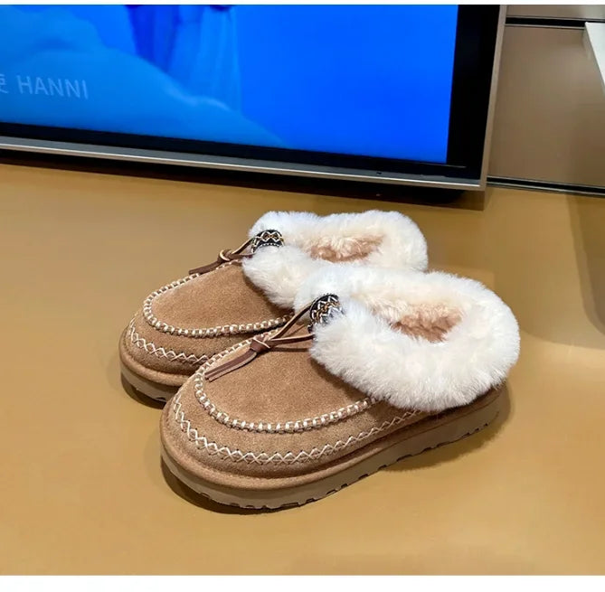 NOUVEAU RICHE Damen Schneestiefel Winter 2025 Plüschisolierung Weiche Kastanienfarbe 1