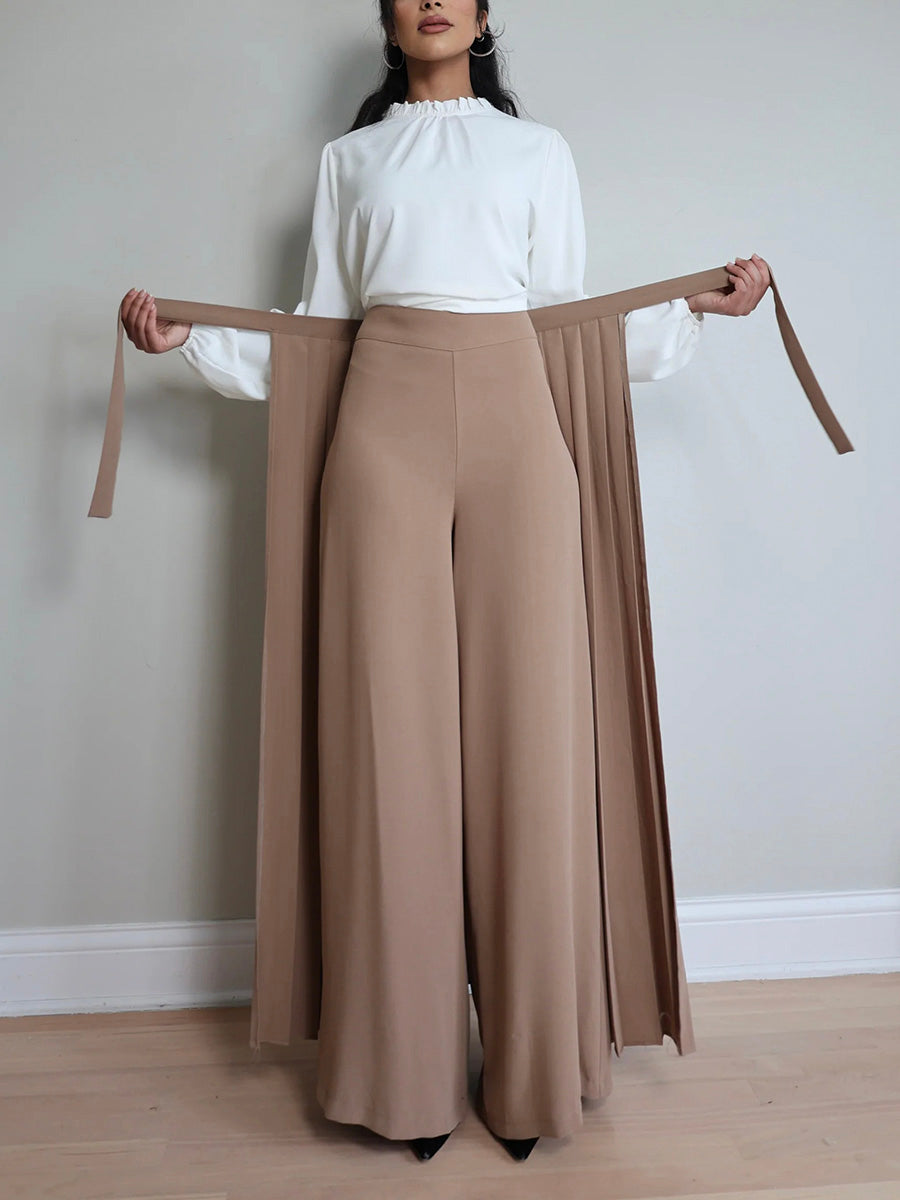 NOUVEAU RICHE Schönes Plissee Overrock Hosen Set Mit Weit Geschnittenen Hosen Und Reißverschluss Aus 100 Prozent Polyester Superweicher Stoff Für Elegante Anlässe Pastellbraun