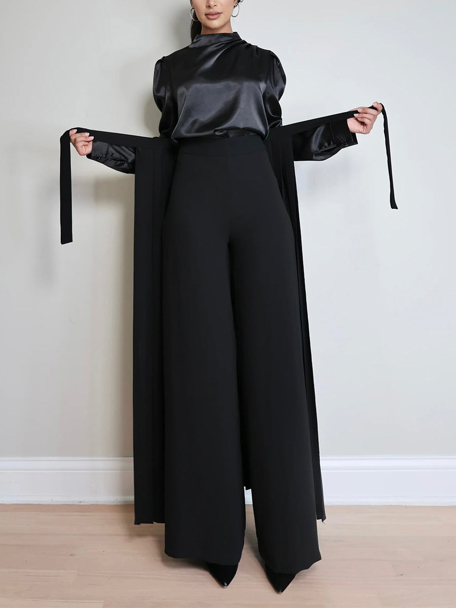 NOUVEAU RICHE Schönes Plissee Overrock Hosen Set Mit Weit Geschnittenen Hosen Und Reißverschluss Aus 100 Prozent Polyester Superweicher Stoff Für Elegante Anlässe Schwarz