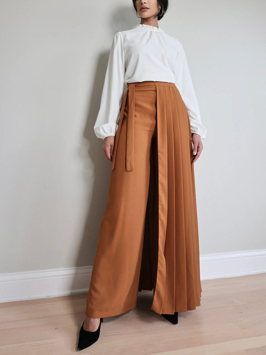 NOUVEAU RICHE Schönes Plissee Overrock Hosen Set Mit Weit Geschnittenen Hosen Und Reißverschluss Aus 100 Prozent Polyester Superweicher Stoff Für Elegante Anlässe Orange