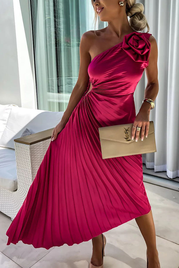 NOUVEAU RICHE Schulter-Design Plissee Kleid Mit Blumen Muster Und Falten Rot
