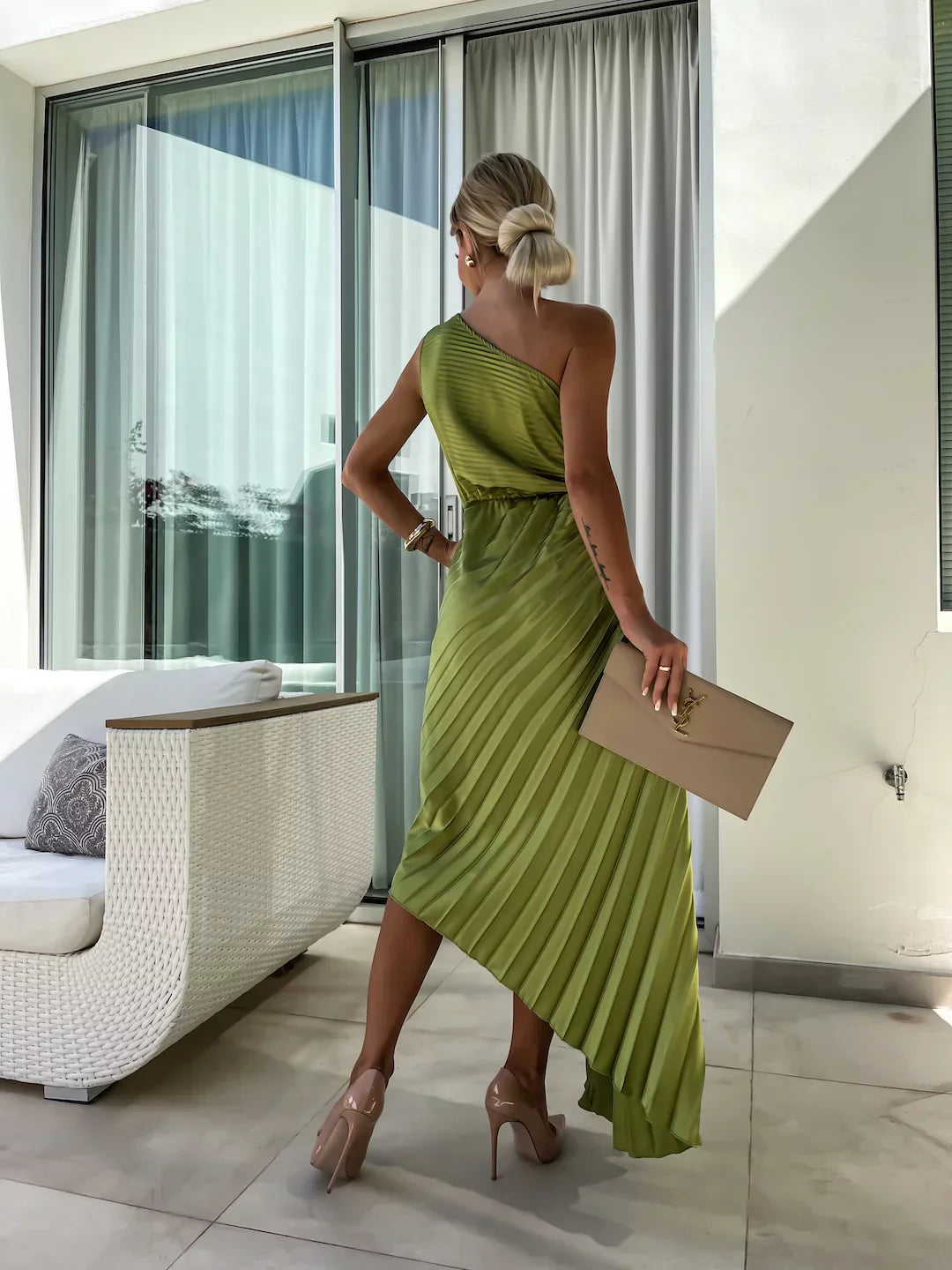NOUVEAU RICHE Schulter-Design Plissee Kleid Mit Blumen Muster Und Falten