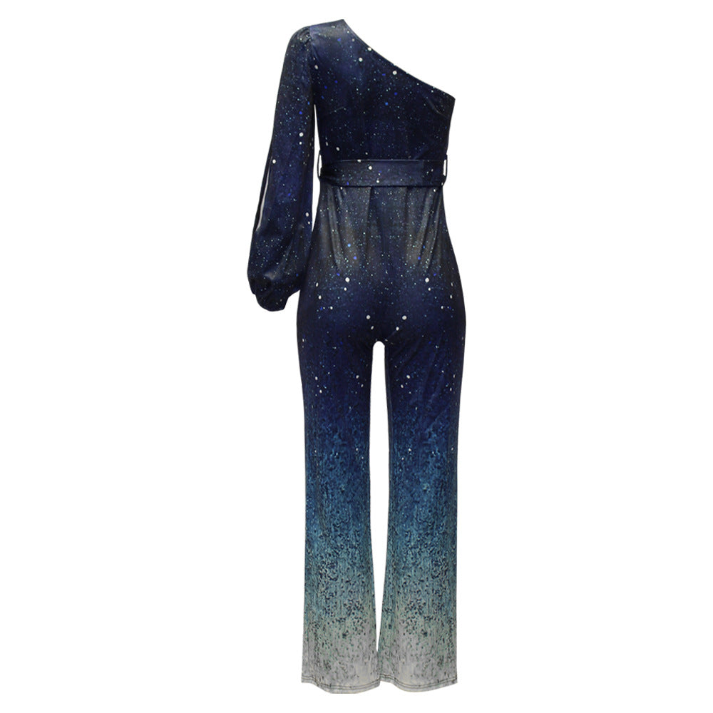 NOUVEAU RICHE Schulterfreier Retro Disco Jumpsuit Für Partys Und Glamour