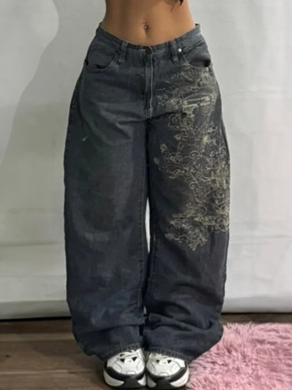 NOUVEAU RICHE Schwarze Retro High Street Boyfriend Jeans Mit Weitem Bein Schwarz