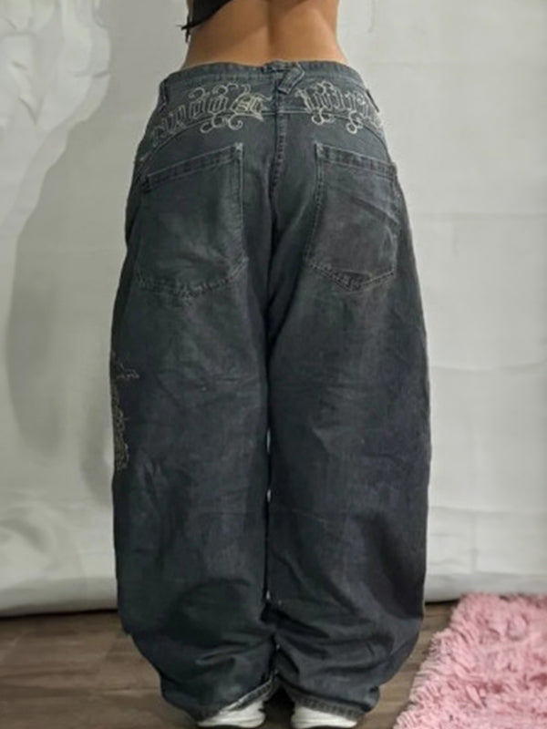NOUVEAU RICHE Schwarze Retro High Street Boyfriend Jeans Mit Weitem Bein