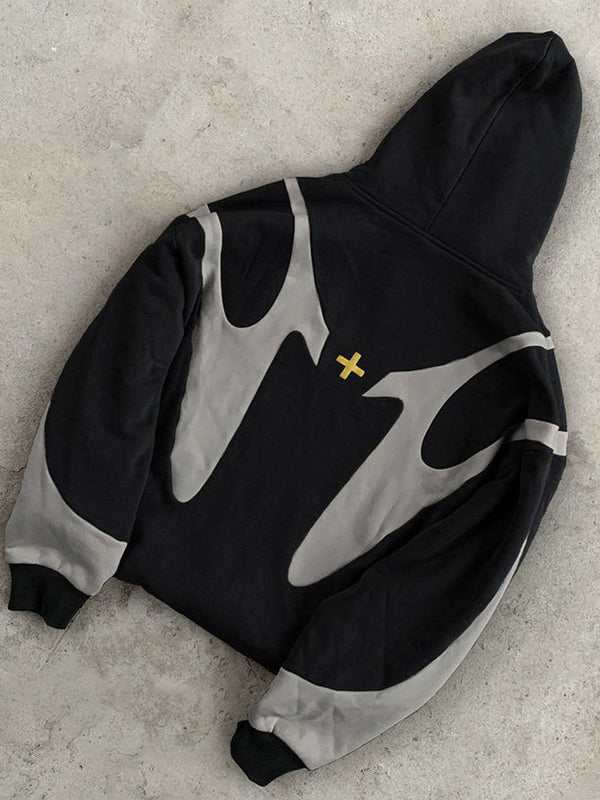 NOUVEAU RICHE Y2K Langarm Oversize Hoodie Übergröße Kontrastfarben Herren Schwarz
