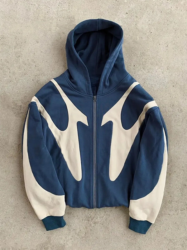 NOUVEAU RICHE Y2K Langarm Oversize Hoodie Übergröße Kontrastfarben Herren Blau
