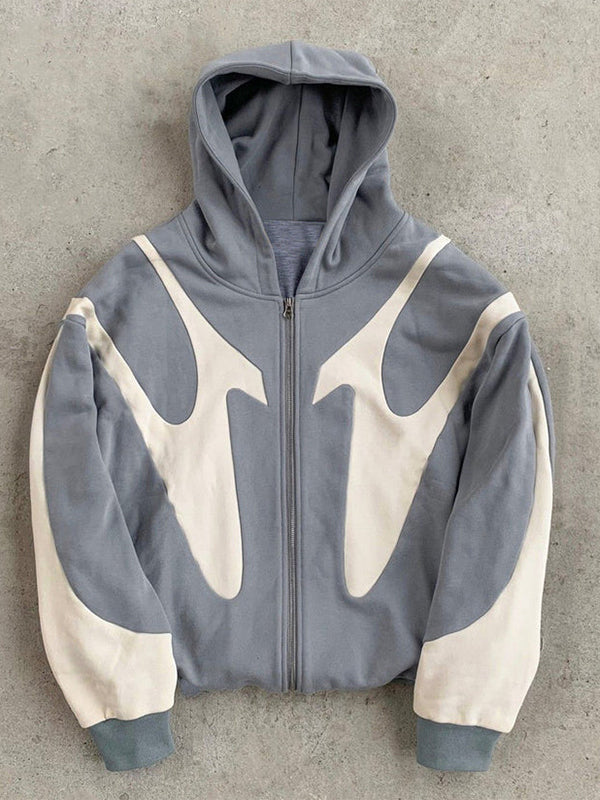 NOUVEAU RICHE Y2K Langarm Oversize Hoodie Übergröße Kontrastfarben Herren Grau