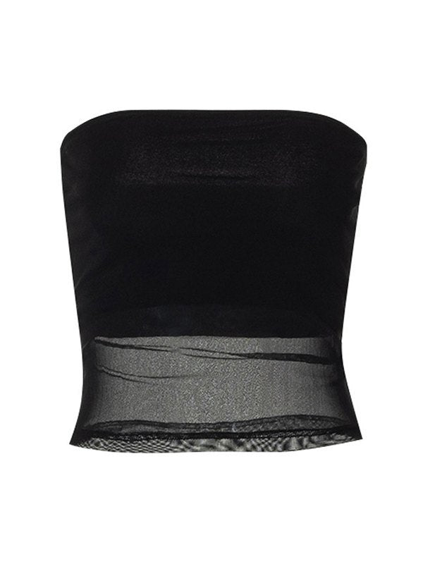 NOUVEAU RICHE Schwarzes Mesh Bandeau Top Mit Einsätzen Slim Fit Stil