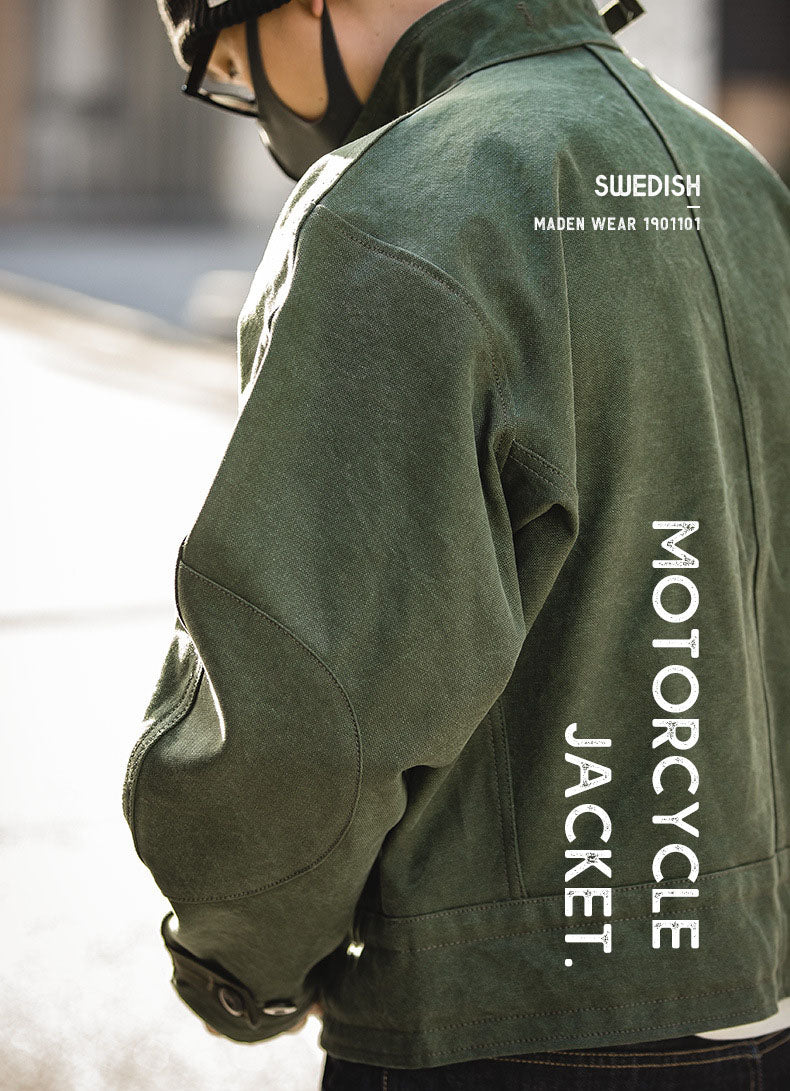 NOUVEAU RICHE Motorradjacke Baumwolle Olivgrün Funktional Für Abenteurer