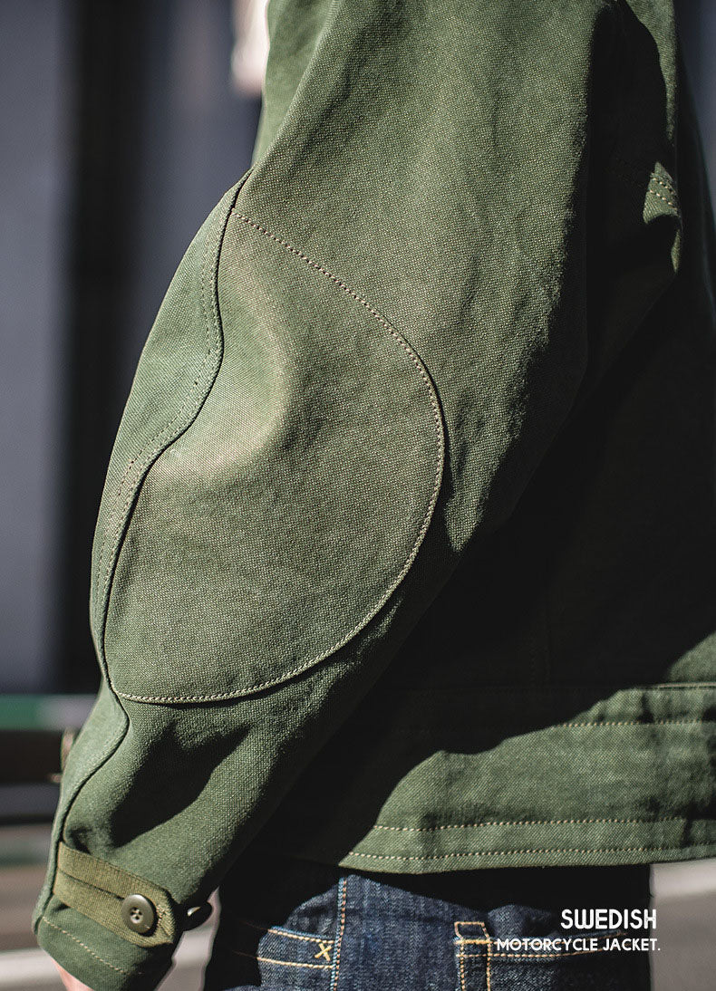NOUVEAU RICHE Motorradjacke Baumwolle Olivgrün Funktional Für Abenteurer