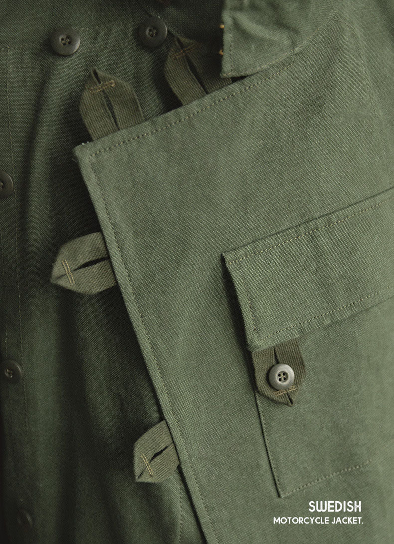 NOUVEAU RICHE Motorradjacke Baumwolle Olivgrün Funktional Für Abenteurer