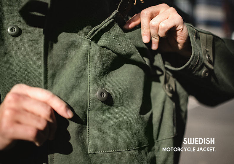 NOUVEAU RICHE Motorradjacke Baumwolle Olivgrün Funktional Für Abenteurer