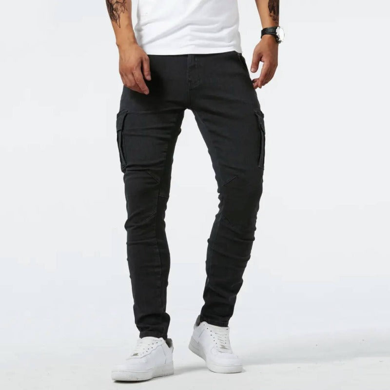 NOUVEAU RICHE Cargo-Hose Denim 4-Wege-Stretch Vielseitige Freizeitlook Schwarz