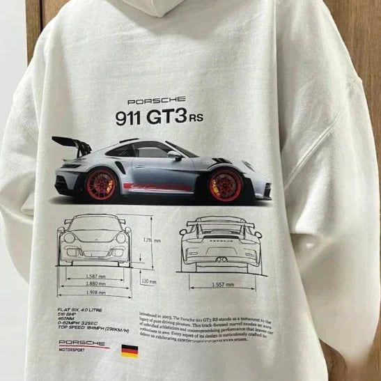 NOUVEAU RICHE Unisex Renn-Hoodie Grafikdruckdesign Dynamischer Look Weiß