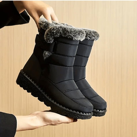 NOUVEAU RICHE Wasserdichte Winterstiefel für Damen mit rutschfester Sohle und warmem Futter für optimalen Komfort und Schutz bei kaltem Wetter Schwarz
