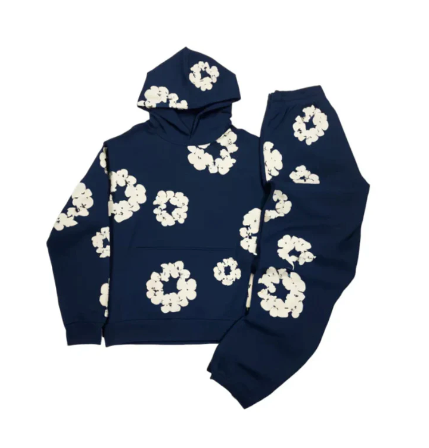 NOUVEAU RICHE ModaDenim - Unisex Viral Floral Tracksuit mit ikonischen Drucken Dunkelblau