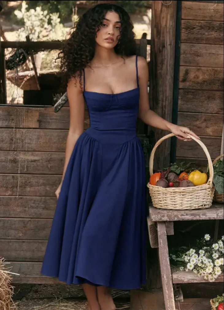 NOUVEAU RICHE Trägerloses Midi Kleid Schick Fließend Für Damen Abendlook Blau