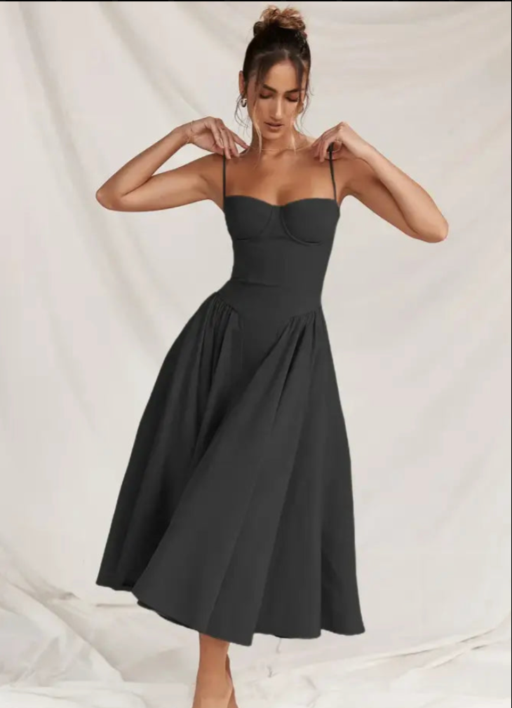 NOUVEAU RICHE Trägerloses Midi Kleid Schick Fließend Für Damen Abendlook Schwarz