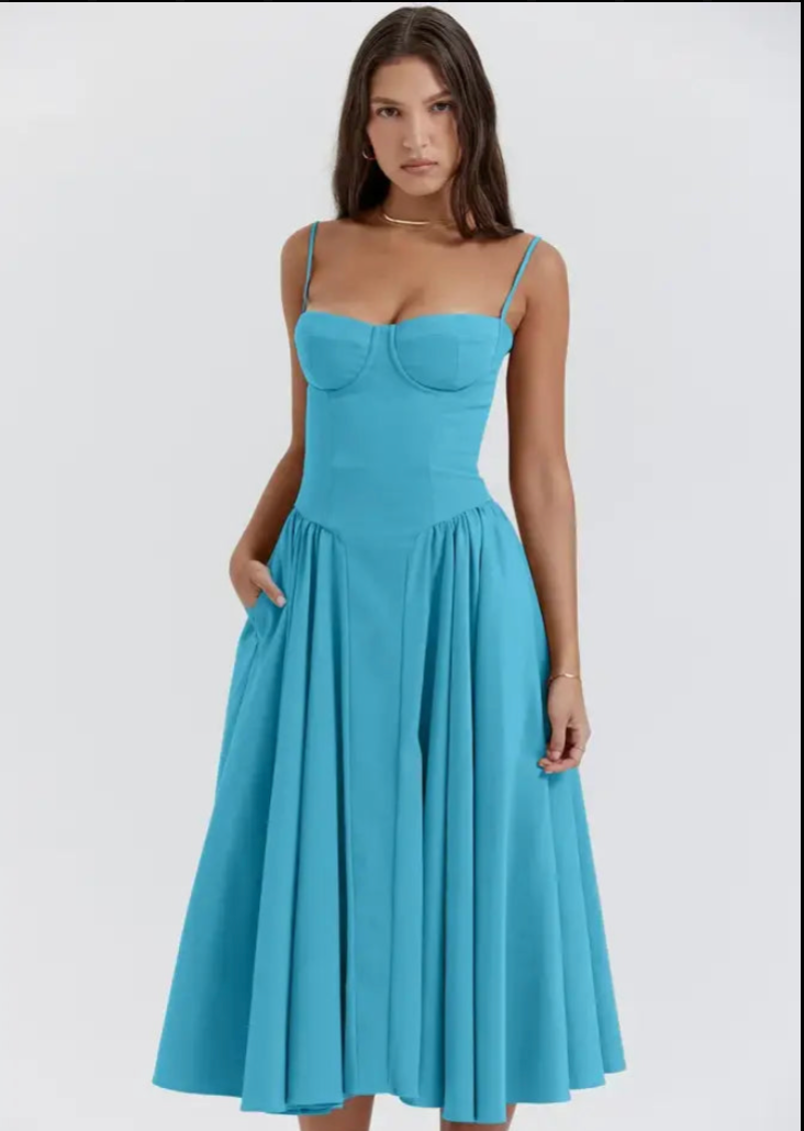 NOUVEAU RICHE Trägerloses Midi Kleid Schick Fließend Für Damen Abendlook Hellblau