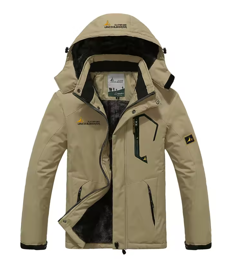 NOUVEAU RICHE Herren Kapuze Skijacke Langarm Verstellbarer Kapuze Bündchen Khaki