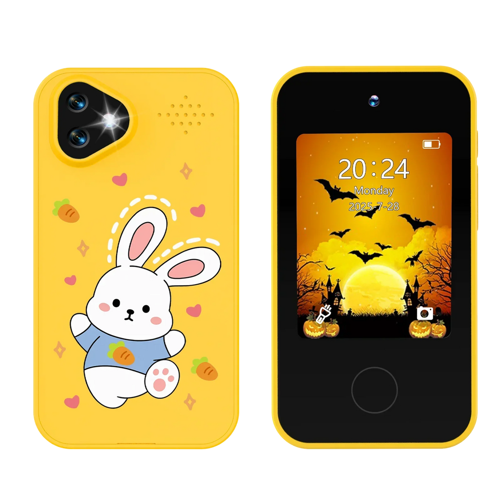 NOUVEAU RICHE Kinder-Smartphone-Spielzeug mit Doppelkamera - 1080P HD-Video & MP3-Musikplayer mit Spielen Rabbit Yellow