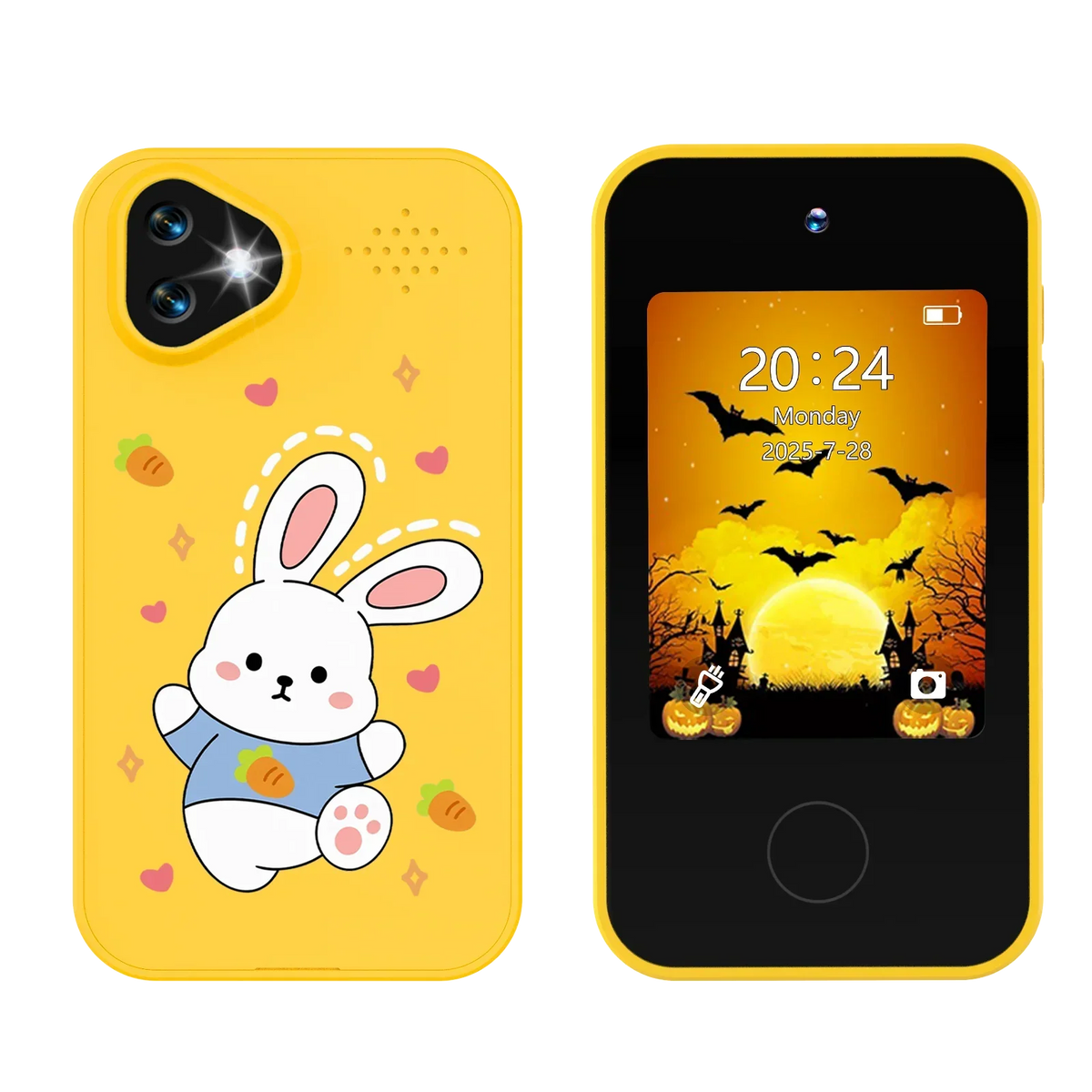 NOUVEAU RICHE Kinder-Smartphone-Spielzeug mit Doppelkamera - 1080P HD-Video & MP3-Musikplayer mit Spielen Rabbit Yellow
