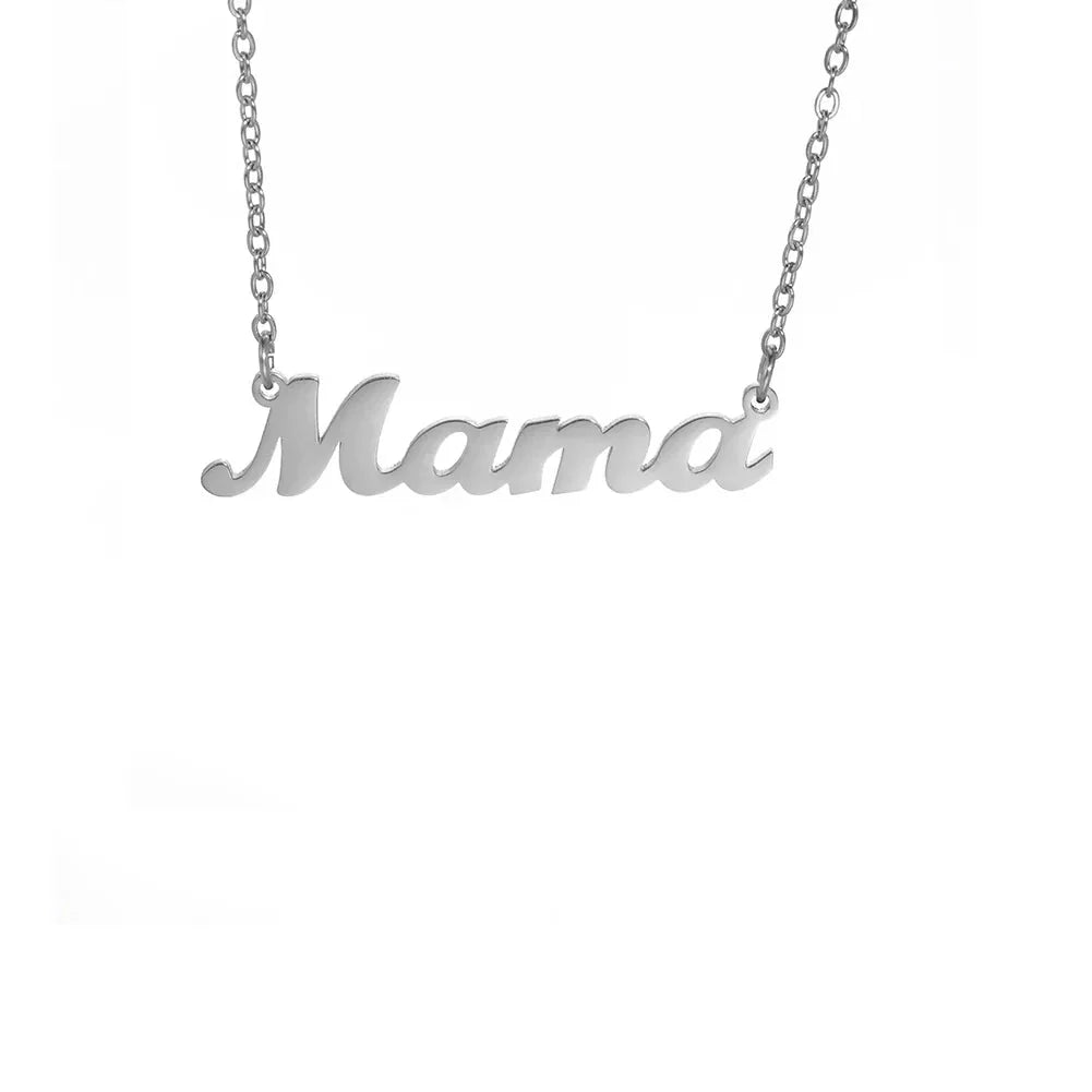 NOUVEAU RICHE Amore | Mama Buchstaben-Anhänger-Halskette für Damen Mama Stil A – Stahl 45-50cm