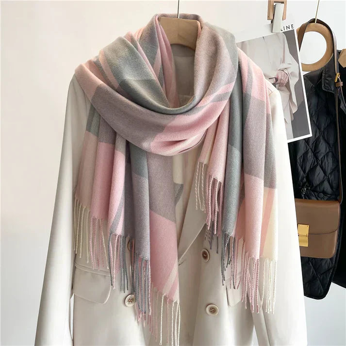 NOUVEAU RICHE Zeitlosen Kaschmirschal Mit Karo Feinstem Kaschmir Outfit Rosa