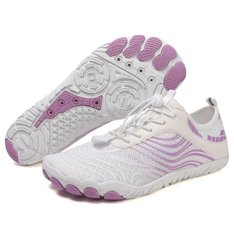 NOUVEAU RICHE Unisex Wasserdicht Barfußschuhe Wander Ideal Für Wanderungen Weiß und Lila