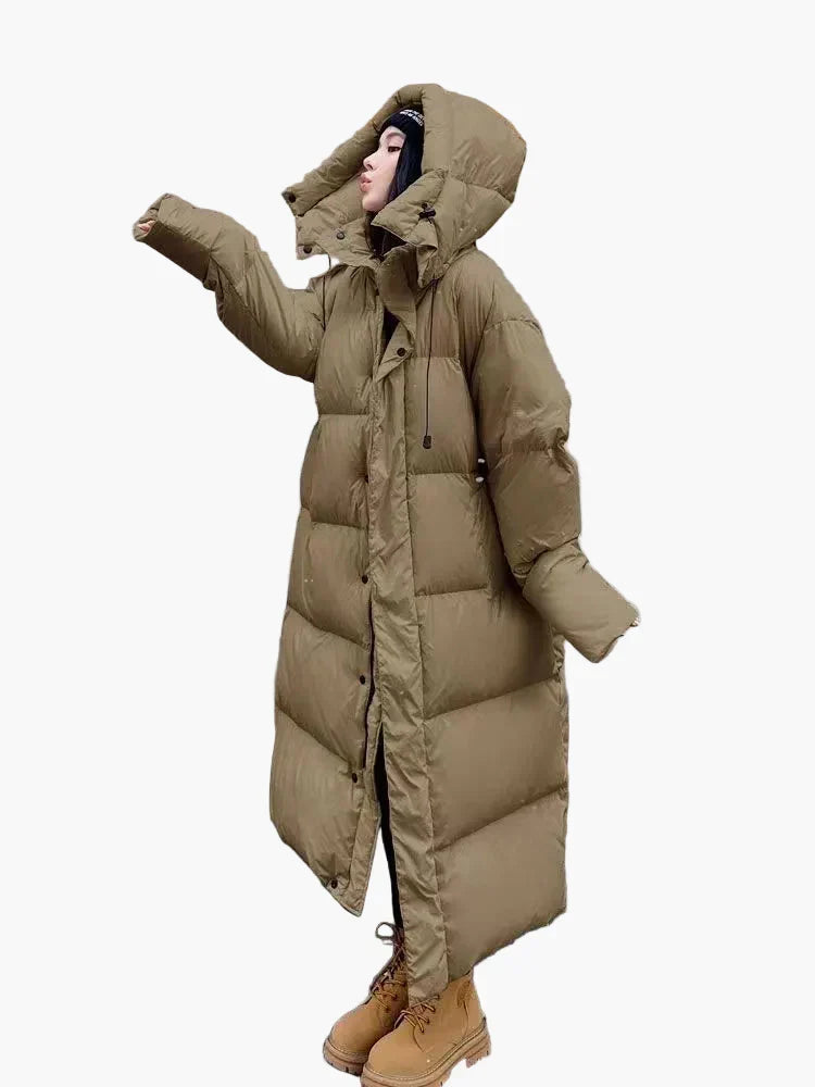 NOUVEAU RICHE Parsha | Damen Oversized Langer Kapuzen Winter Puffer Mantel Grün