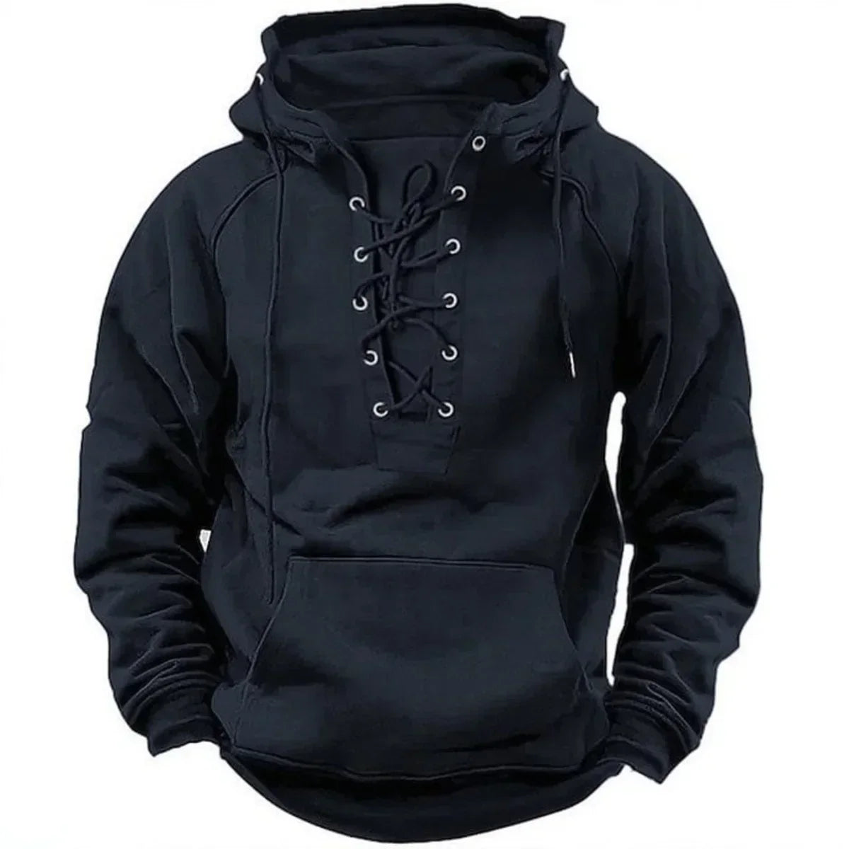 NOUVEAU RICHE Herren Hoodie mit Schnürung – Kapuzenpullover mit Schnür-Ausschnitt & Kängurutasche, 6 Farben, S–3XL – Mane Schwarz