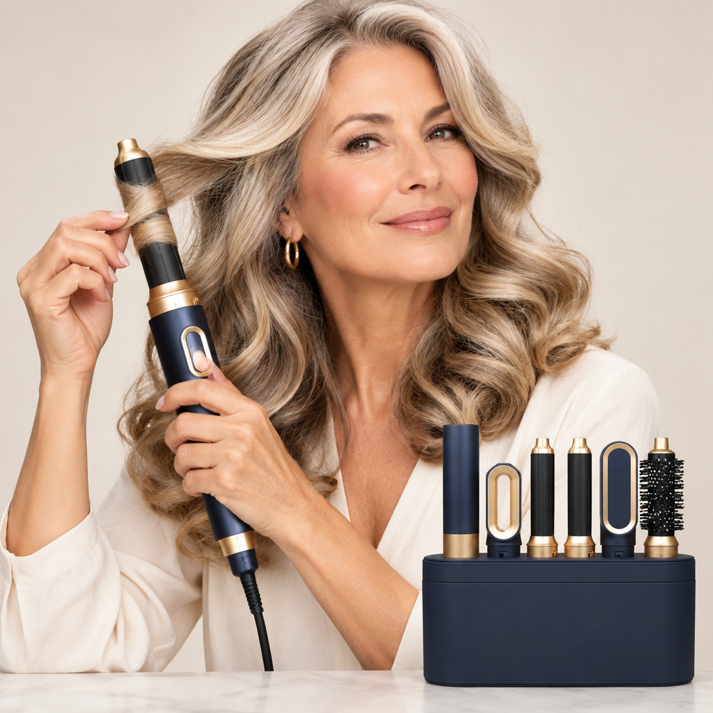 NOUVEAU RICHE 5-in-1 Multi Hair Styler mit Ionentechnologie – 1000W Warmluftbürste, Glätteisen & Lockenstab, Wechselbare Aufsätze – AuraStyle