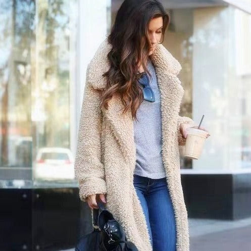 NOUVEAU RICHE Teddy Mantel Versteckte Tasche Weiches Futter Bequem - Winterjacke - Wintermäntel Damen Aprikose