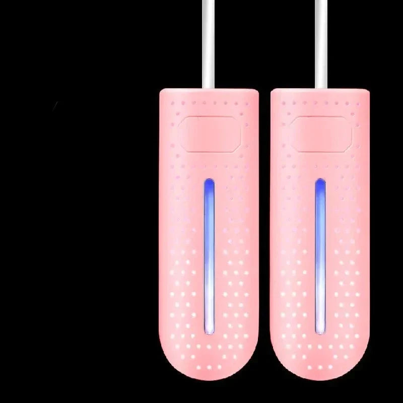 NOUVEAU RICHE Tragbarer Schuhtrockner mit UV-Licht – Elektrischer Stiefeltrockner bis 65 °C, Stecker oder USB, 12W, 3 Farben Rosa Stecker UV-Lampe