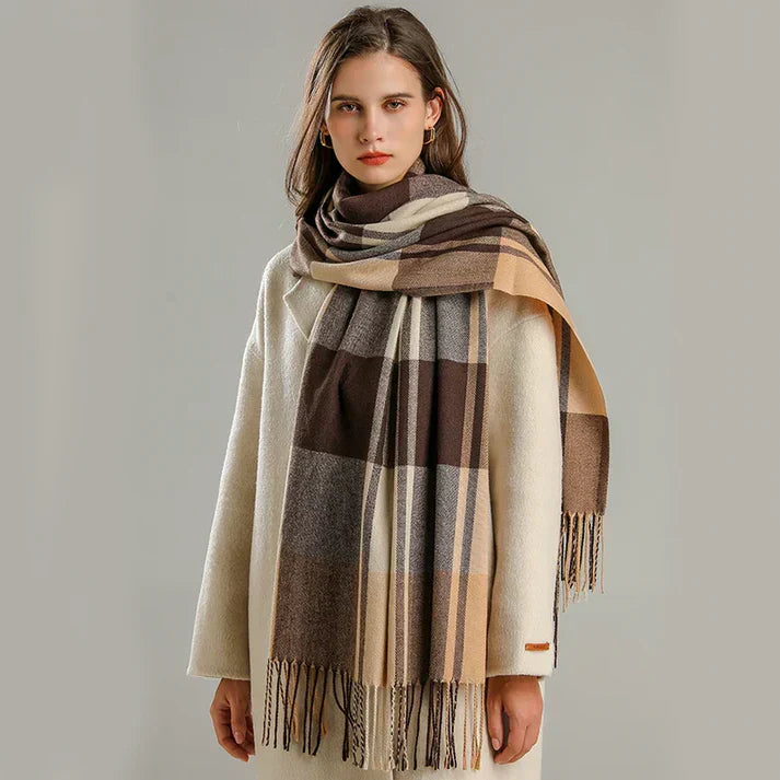 NOUVEAU RICHE Zeitlosen Kaschmirschal Mit Karo Feinstem Kaschmir Outfit Braun