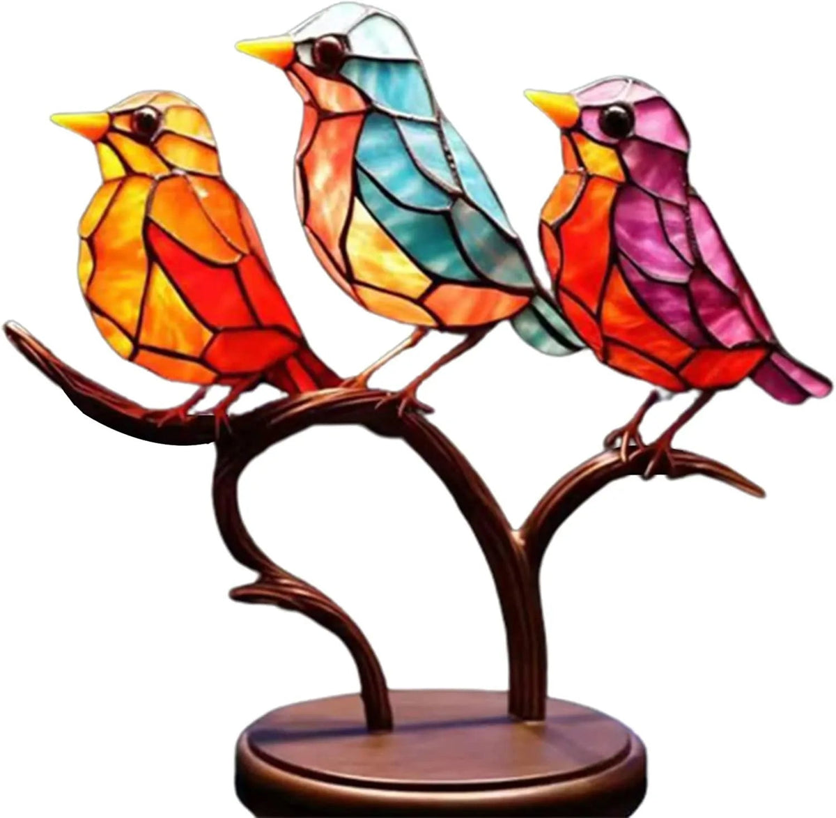 NOUVEAU RICHE Bunte Vögel auf Ast Dekoskulptur – Handgefertigte Vogel Dekofiguren für Regal & Fensterbank, 5 Varianten – ColorBirds Freundlichkeit
