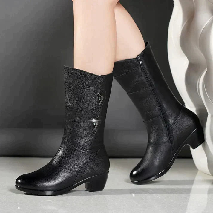NOUVEAU RICHE Winterstiefel Damen PU-Leder Schwarz Mit Anti-Rutsch-Sohle