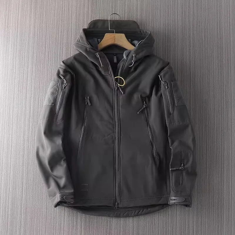 NOUVEAU RICHE Herren Regenjacke – Lässige Wasserdichte Jacke mit Kapuze und Frontreißverschluss Grau