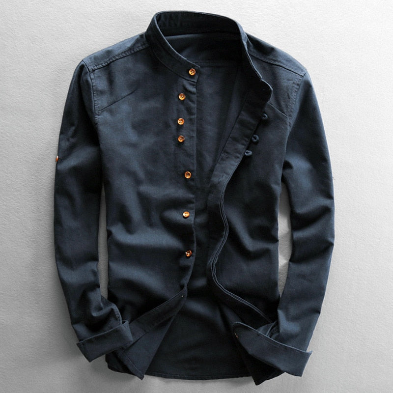 NOUVEAU RICHE Hemd Japanischer Stil Herren Elegantes Design Größe M Marine