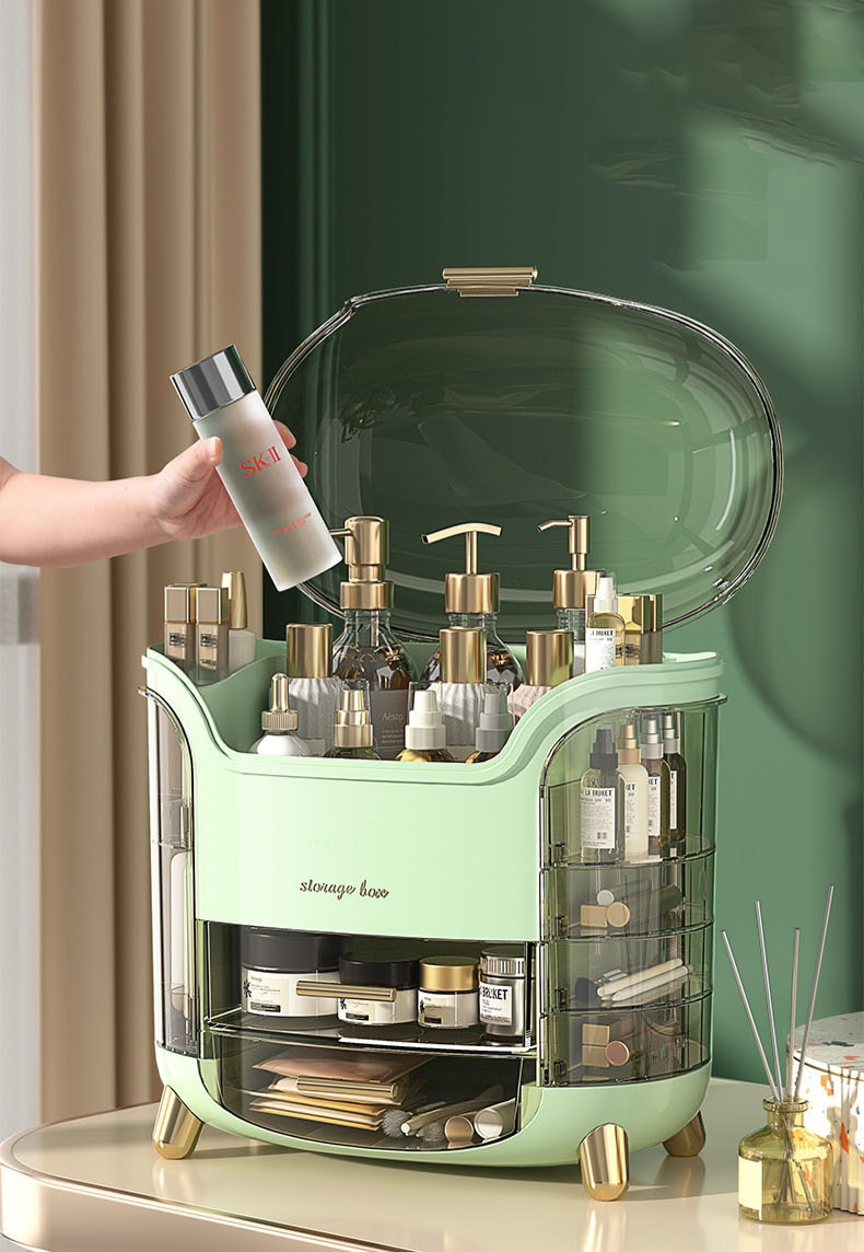 NOUVEAU RICHE Luxus Make-up-Organizer – Staubdichte Kosmetik Aufbewahrungsbox mit Fächern & Deckel, Schminktisch Organizer, Grün oder Weiss