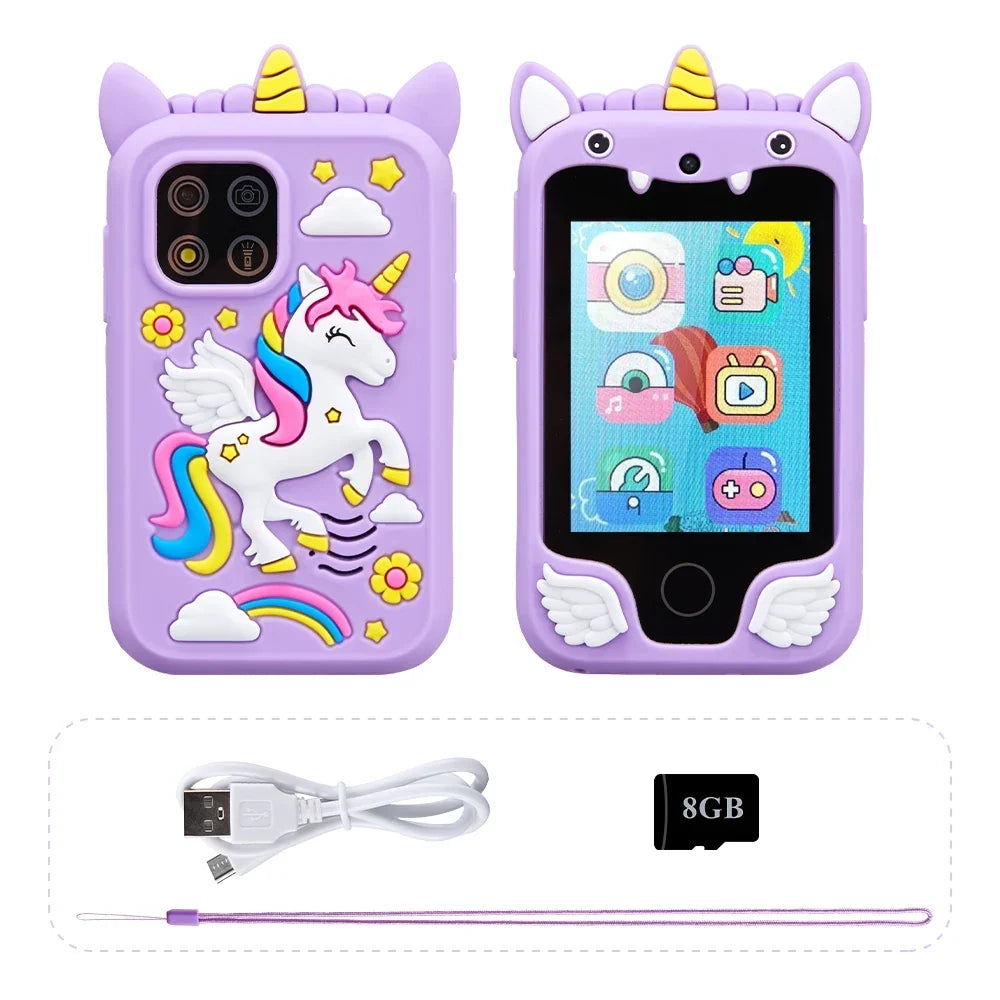 Kinder-Smartphone-Spielzeug mit Doppelkamera - Touchscreen Einhorn MP3-Musikplayer für 3-8 Jahre