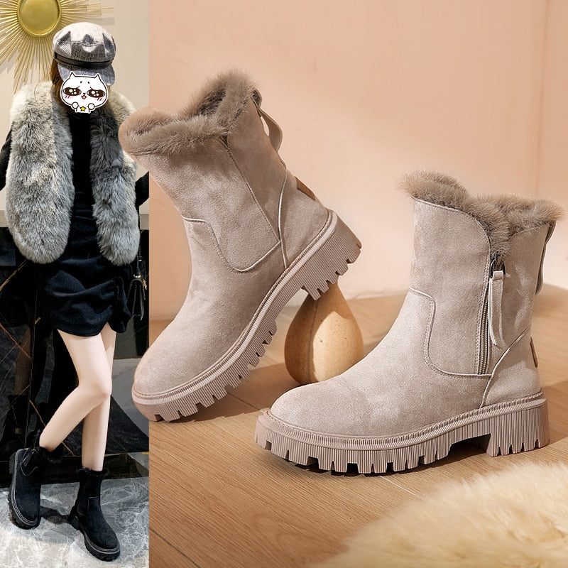 NOUVEAU RICHE Knöchel-Schneestiefel Schwarz Innenfutter Winterlook Trendig