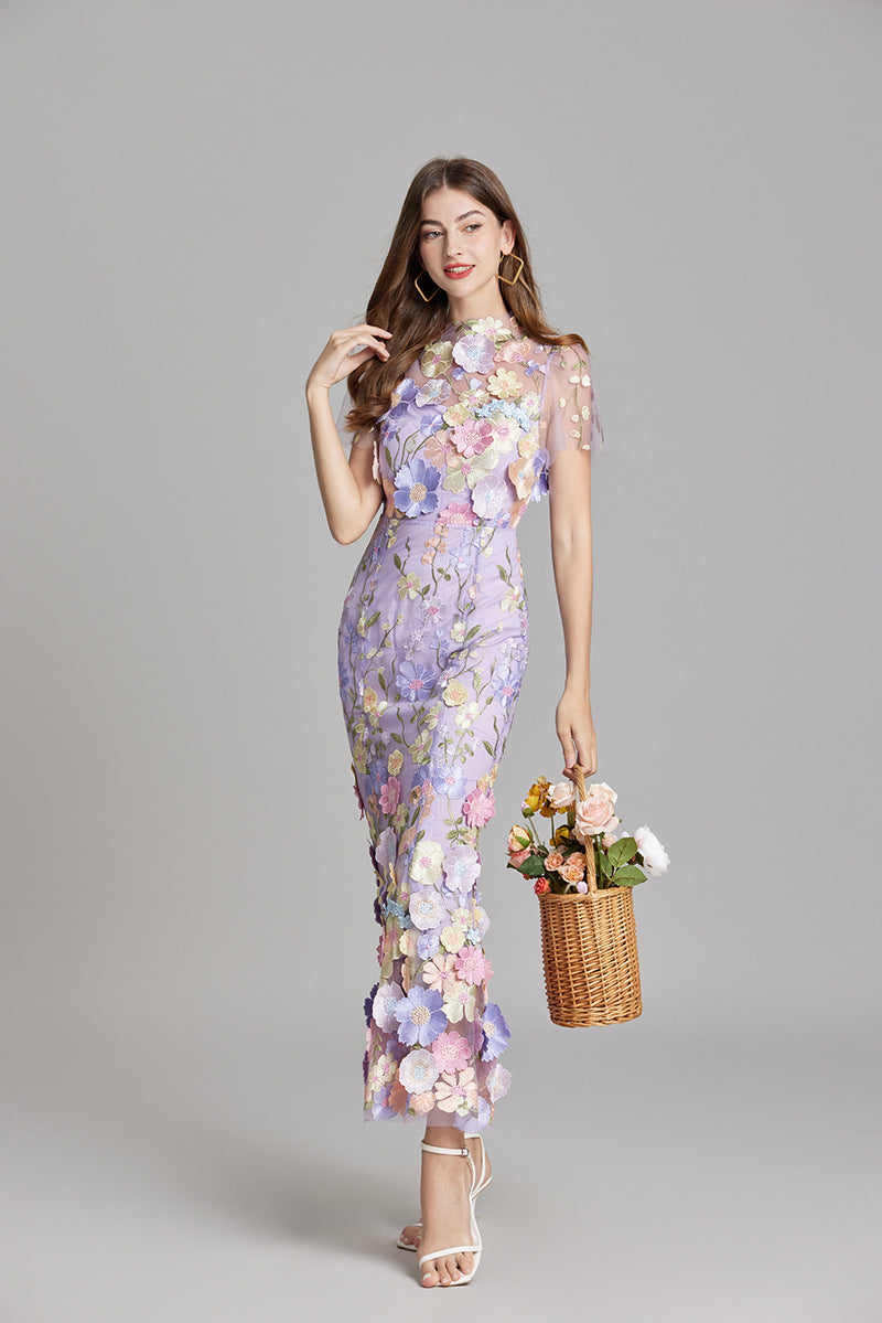 NOUVEAU RICHE Damen Elegantes Ärmelloses Besticktes Damenkleid Maxi