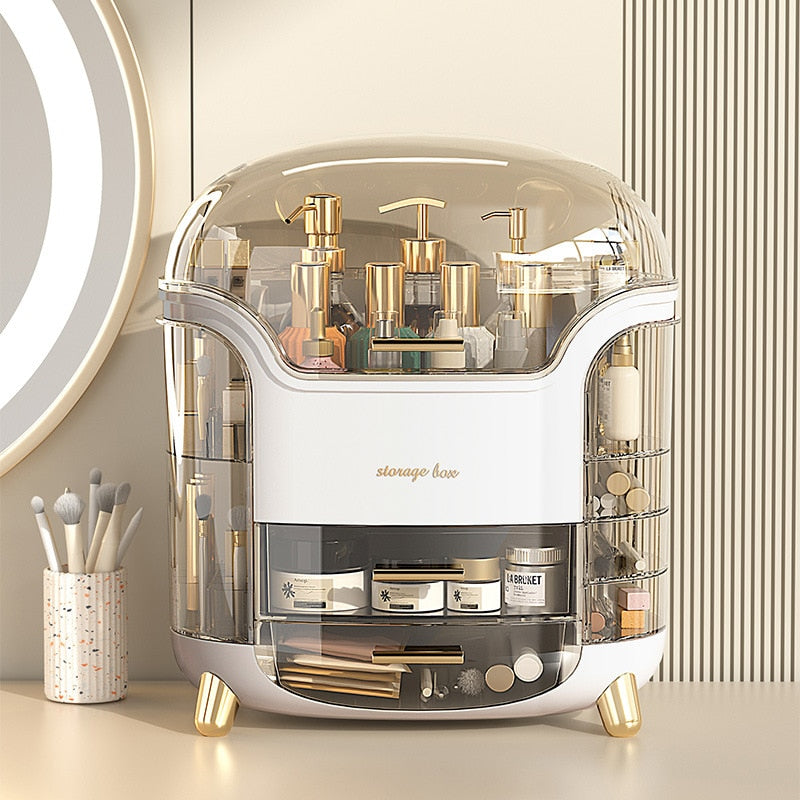 NOUVEAU RICHE Luxus Make-up-Organizer – Staubdichte Kosmetik Aufbewahrungsbox mit Fächern & Deckel, Schminktisch Organizer, Grün oder Weiss Weiss