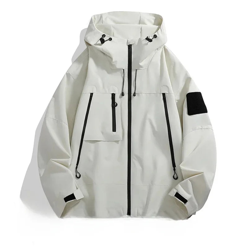 NOUVEAU RICHE Herren Regenjacke – Wasserdichte Jacke mit Kapuze und Modischem Look Elfenbeinweiß