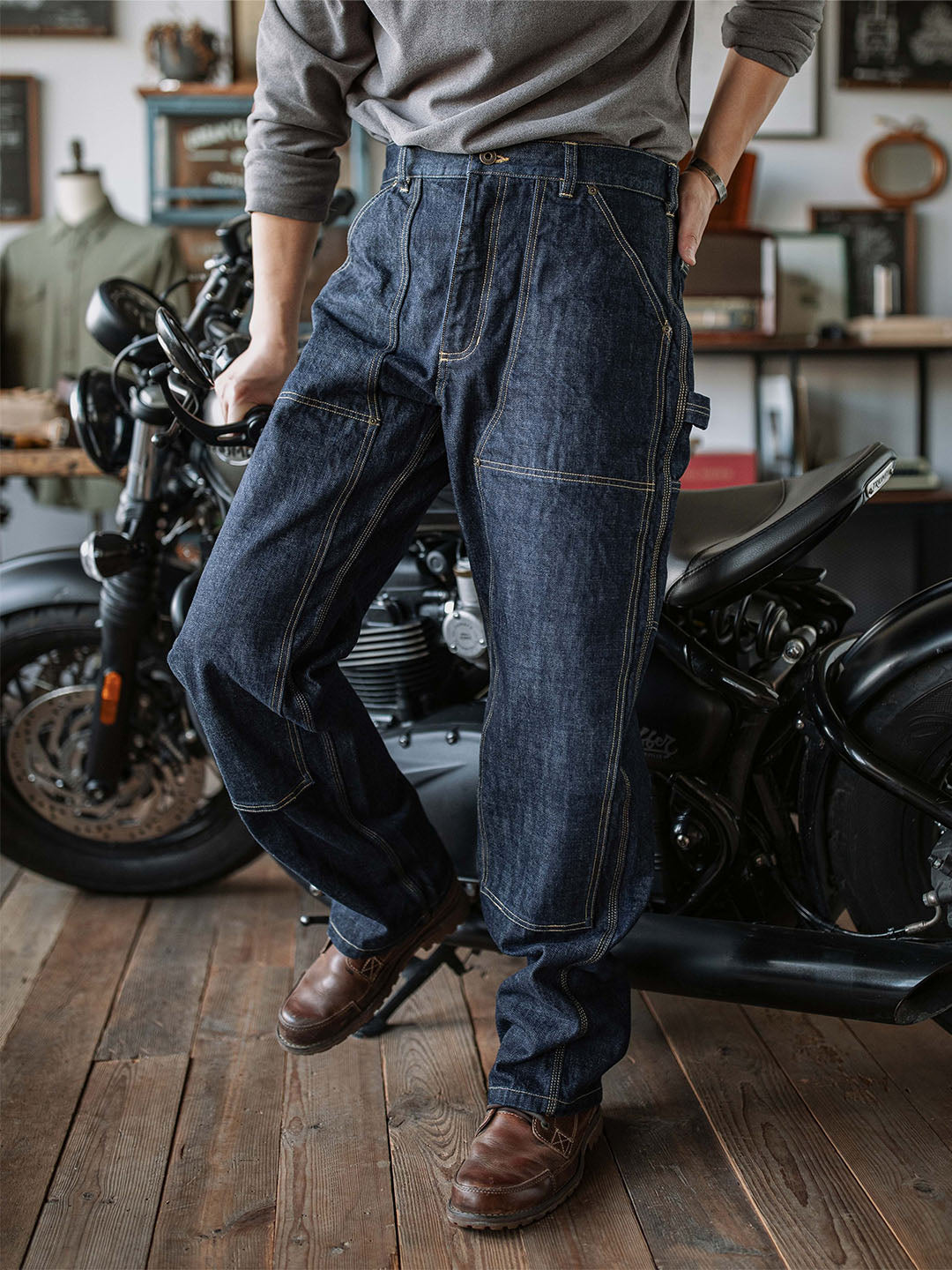 NOUVEAU RICHE Selvedge Zimmermann Jeans aus Schwerem Japanischem Denim mit Verstärkten Paneelen für Langlebigkeit und Vintage Stil