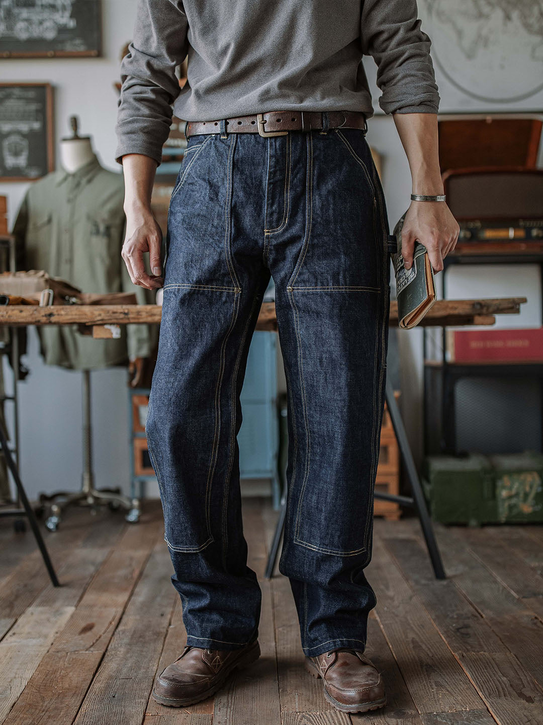 NOUVEAU RICHE Selvedge Zimmermann Jeans aus Schwerem Japanischem Denim mit Verstärkten Paneelen für Langlebigkeit und Vintage Stil