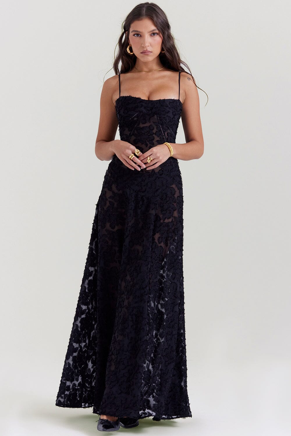 NOUVEAU RICHE Elegantes Abend Maxikleid Für Hochzeiten Und Events Schwarz
